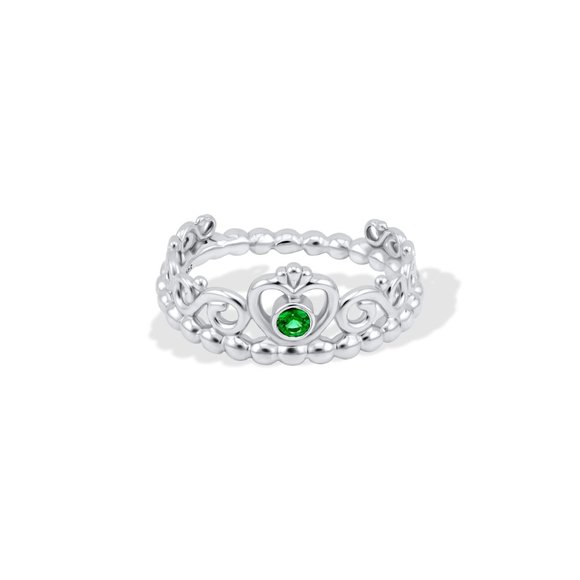 Crown Shaped Ring With Tsavorite Garnet In Sterling Silver 925 - Picture 5 of 6